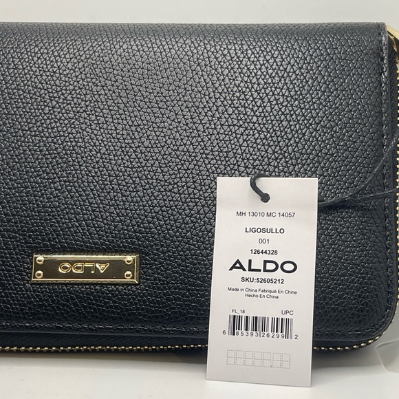 NEW Aldo Womens Ligosullo Wallet Black Gold Accent Zipper Card Slot Coin Pocket - Picture 1 of 7
